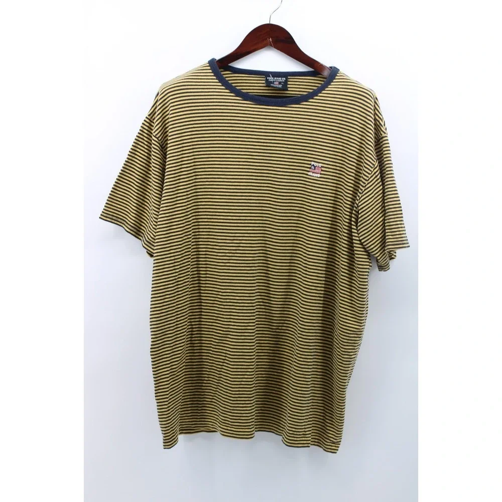 Ralph Lauren Polo Jeans Company Micro Striped T shirt Ringer Mens XL Vintage USA